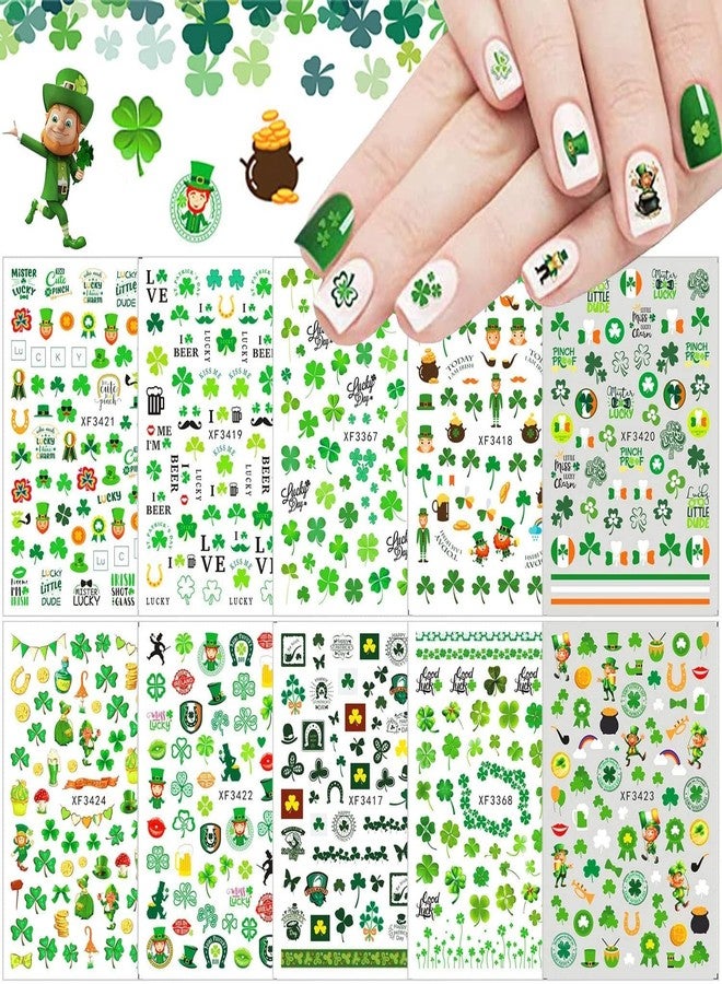 KRTBKR St. Patrick’s Day Nail Stickers 3D Self-Adhesive Shamrock Nail Art Stickers Clover Irish Green Dwarf Gold Hat Design St Patricks Day Nail Decals Nail Art Supplies for Women Acrylic Nails Decorations - Image 1